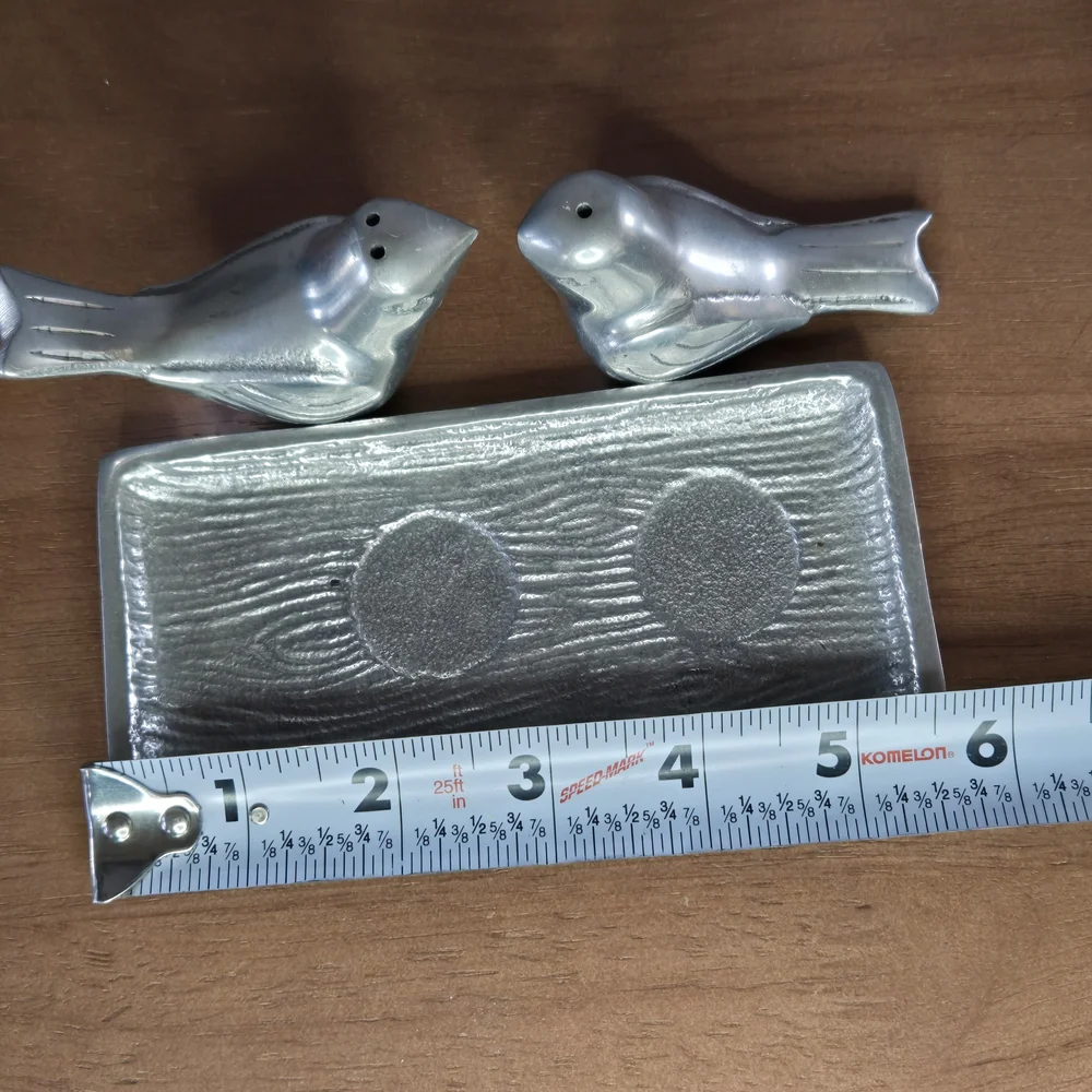 Martha Stewart Pewter Bird Salt & Pepper Shakers Spring Garden Set w/ Tray